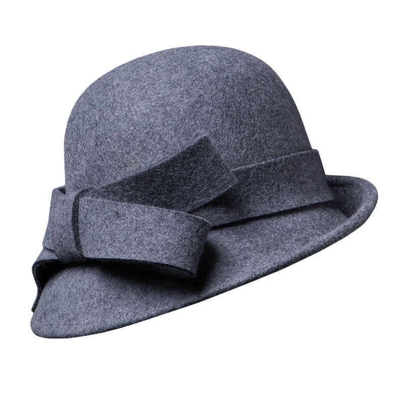 French-Style Elegant Retro Woolen Bowler Hat Curling Bow