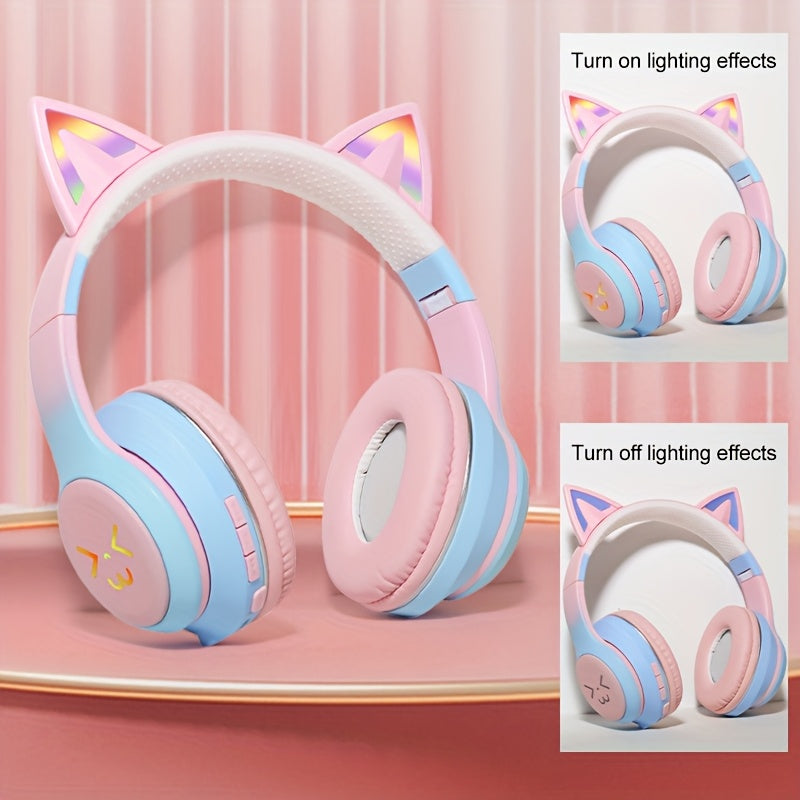 Wireless Cat Ear Gaming Headset with Surround Sound, Suitable for PC and Laptops, Voice Communication | Vibrant RGB Lighting | Over-Ear Headband, Gaming Headset, Ideal for Gifting