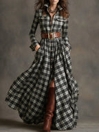 French Vintage Plaid Dress
