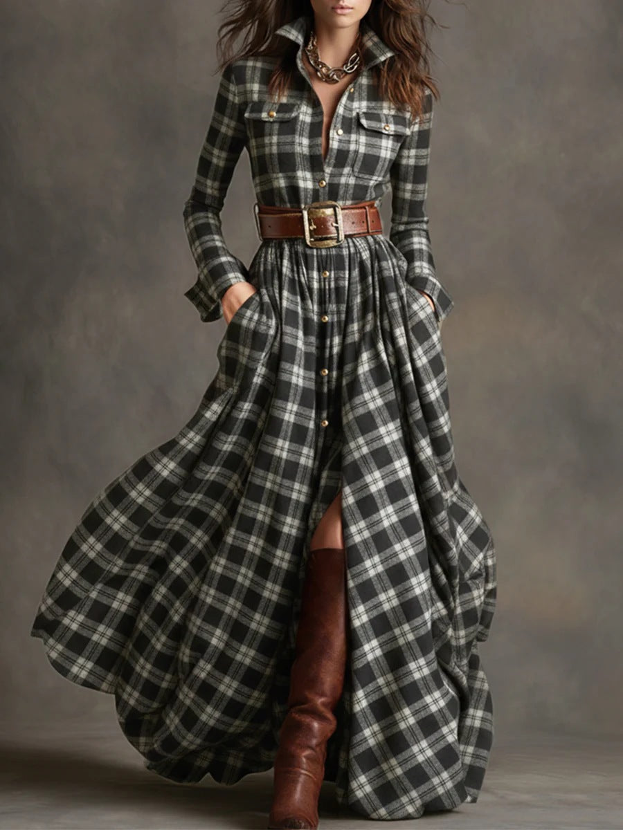 French Vintage Plaid Dress