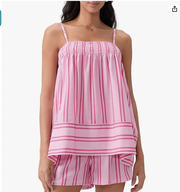 Striped Camisole & Ruched Short Set