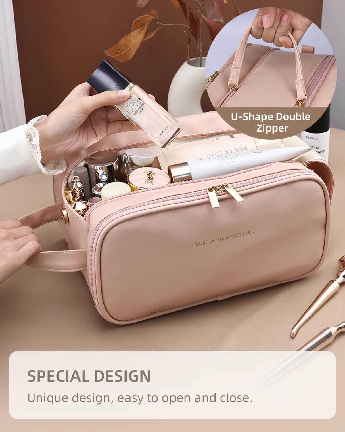 Large Capacity Waterproof PU Leather Travel Makeup Bag Organizer