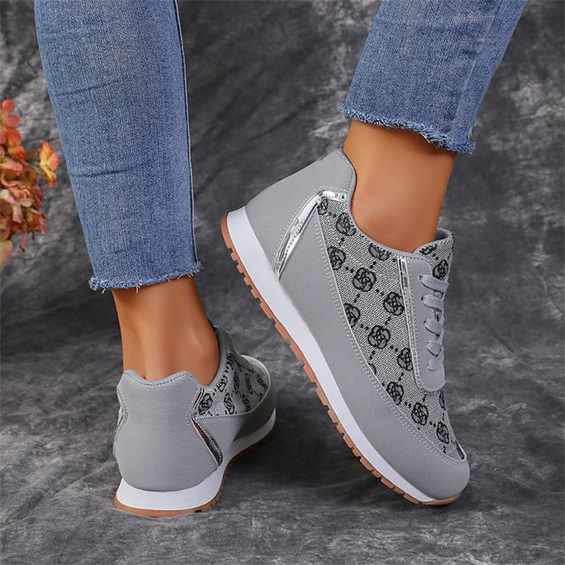Flower Print Lace-Up Casual Fashion Lightweight Breathable Sneakers