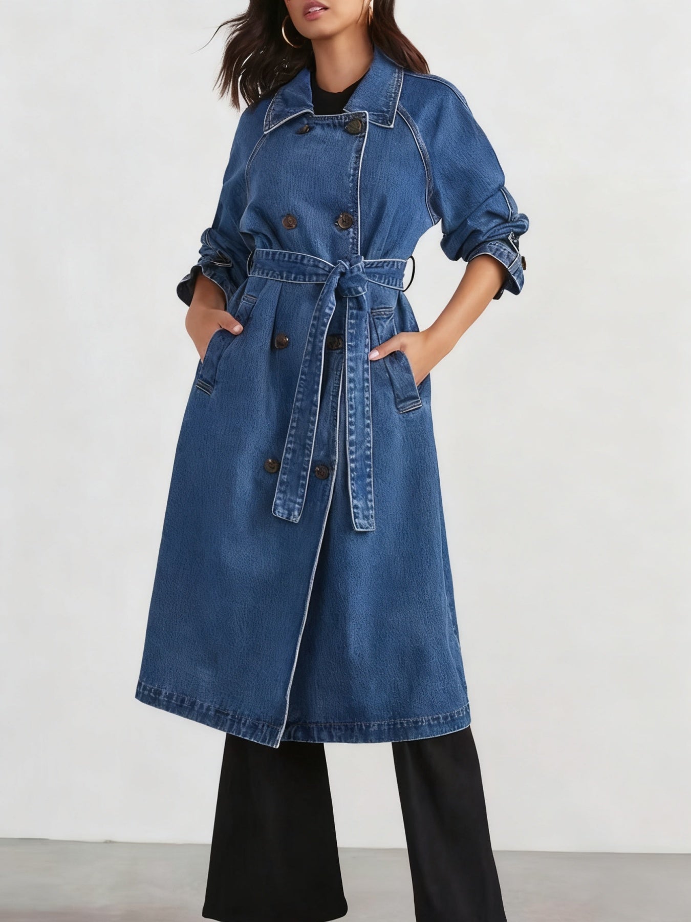 Longline Denim Windbreaker Trench Coat
