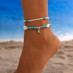 Bohemian Multi-Layer Beaded Starfish Anklet Set
