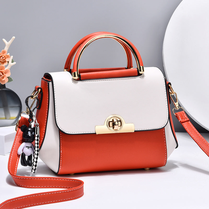 Elegant Retro Colorblock PU Leather Crossbody Bag with Top Handle