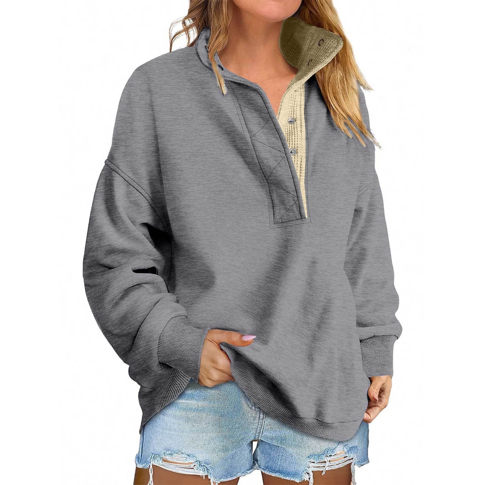 Floral Accent Buttoned Stand-Collar Pullover
