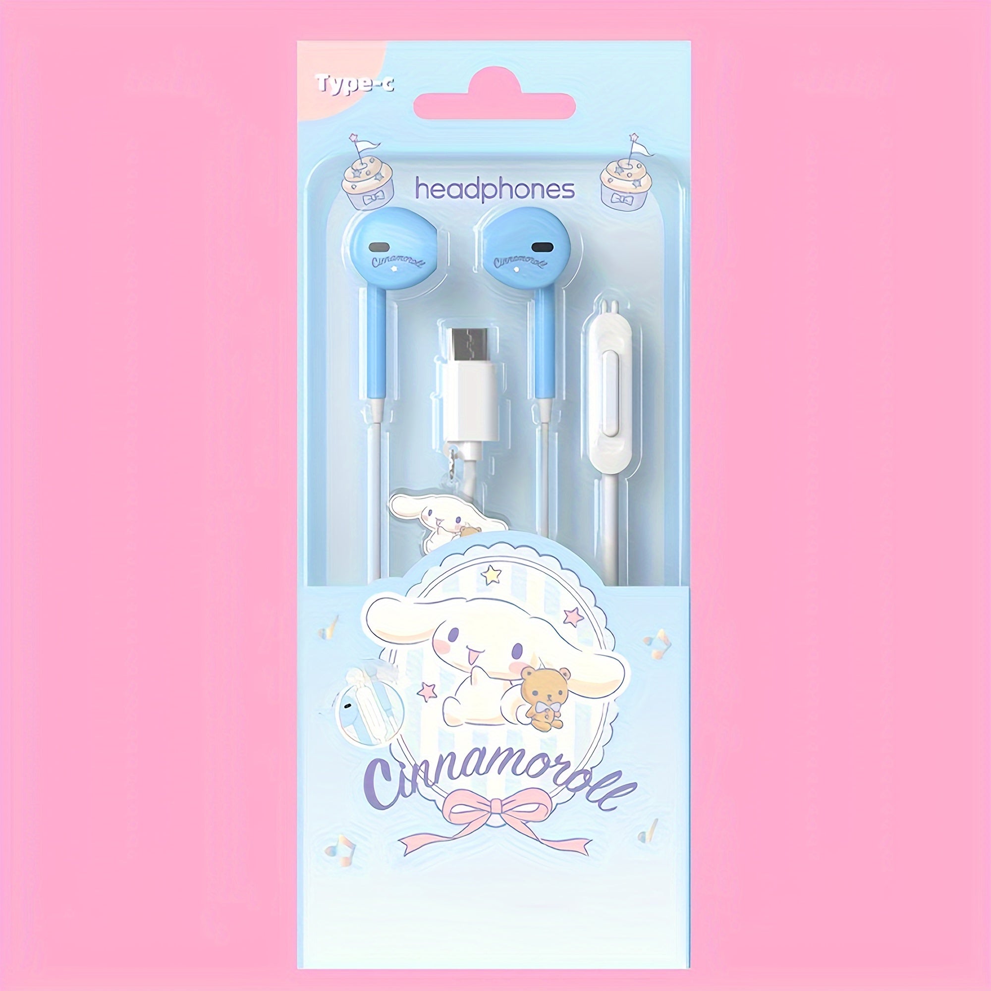 [4pcs Hello Kitty In-Ear Headphones] 4pcs/set Cute Cartoon-Themed In-Ear Wired Headphones with Acrylic Pendant & Print, Comfortable Fit, Easy Control Button, Type-C Connector, Ideal for Daily Use, Holiday & Graduation Gifts -