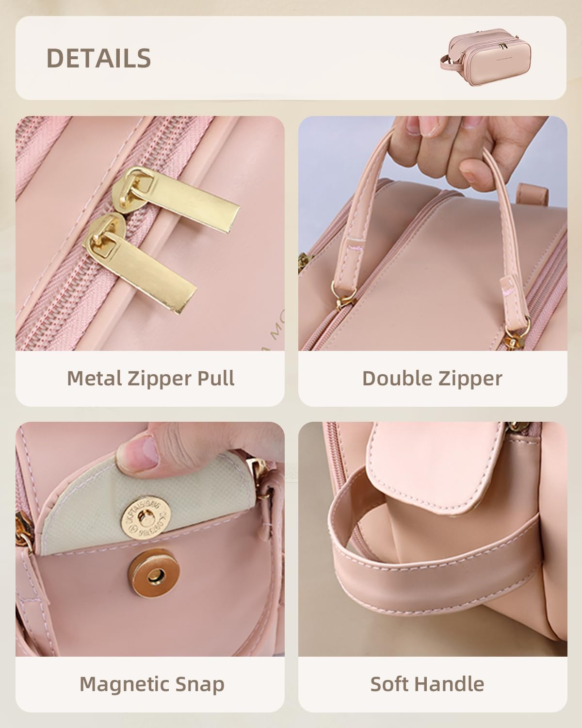 Large Capacity Waterproof PU Leather Travel Makeup Bag Organizer