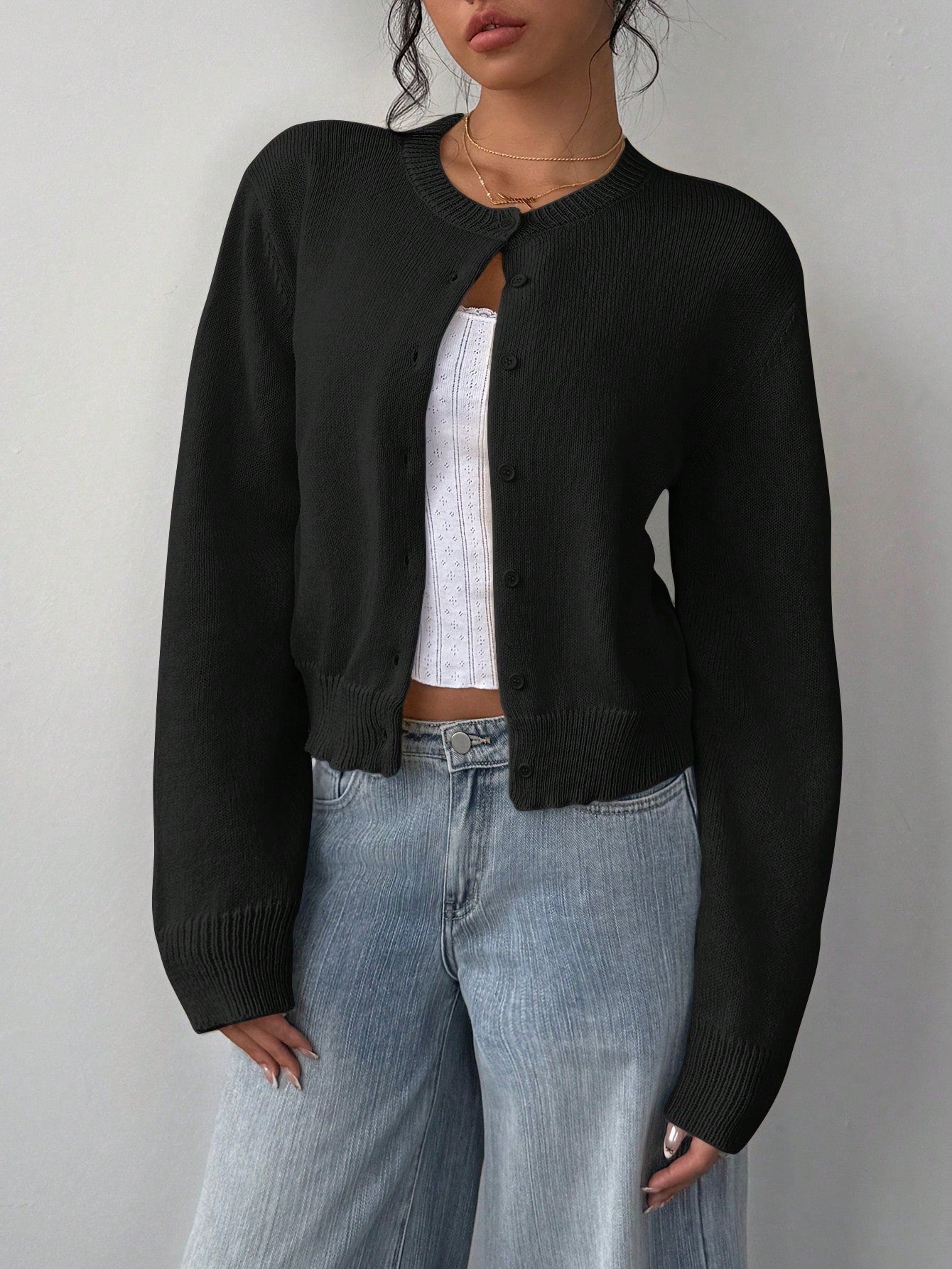 Chic Round Neck Slim Knit Cardigan