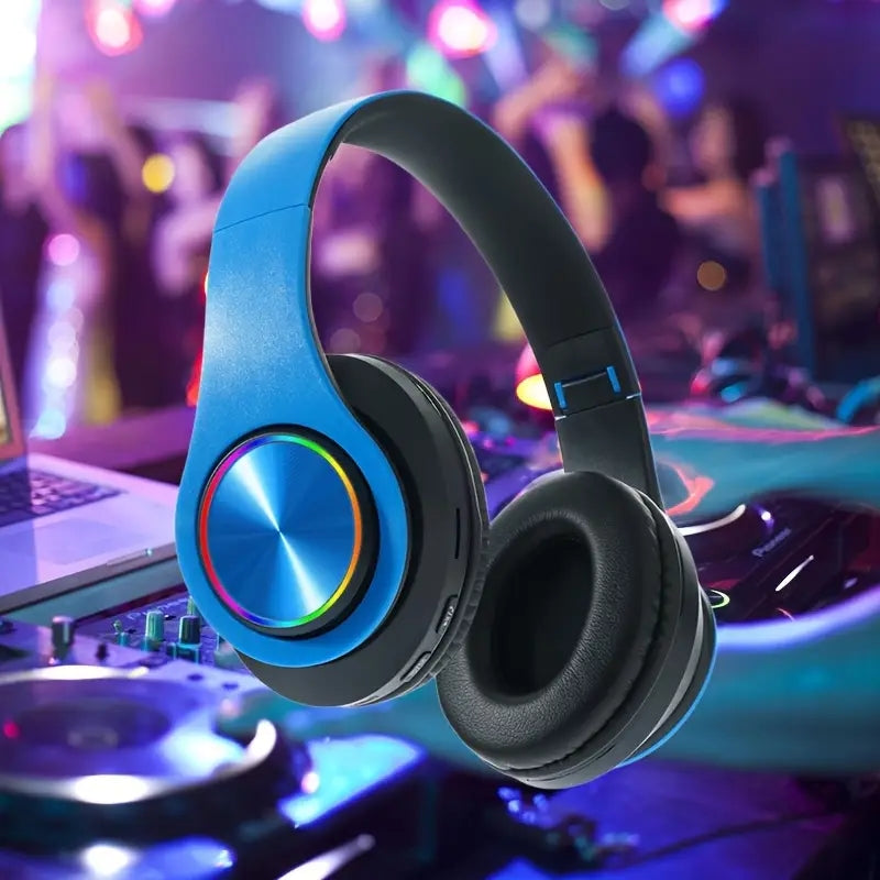 Introducing The B39 Wireless Headphones with LED Lights, Designed for Comfort with a Foldable Over-Ear Style. Features Include a Built-In Microphone, FM Radio, And a Card Slot, Making It Perfect for Use with School Devices, T
