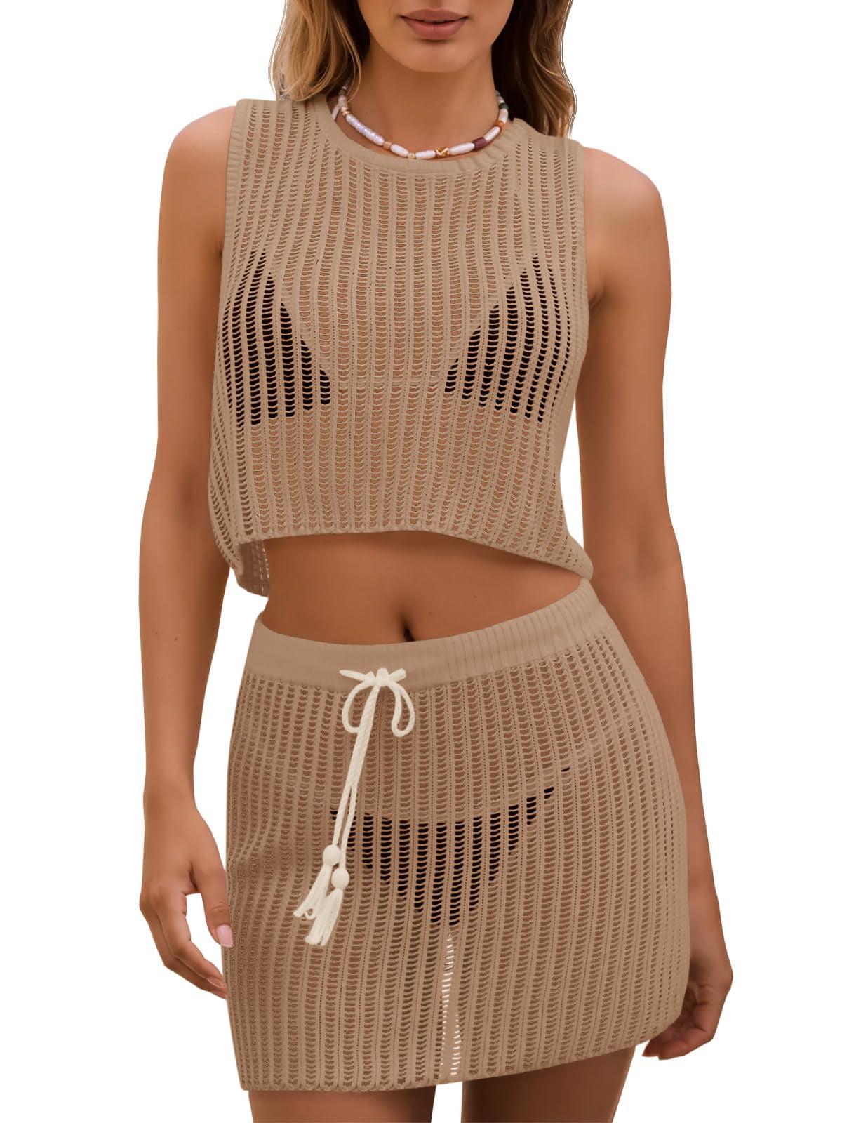 Sleeveless Crochet Crop Top & Mini Skirt Set