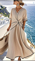 Striped V-Neck Resort Maxi