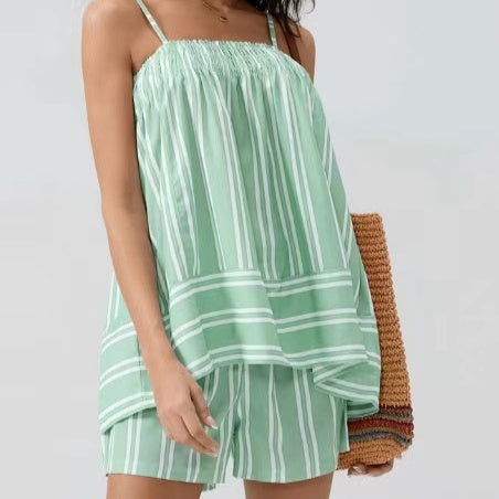 Striped Camisole & Ruched Short Set