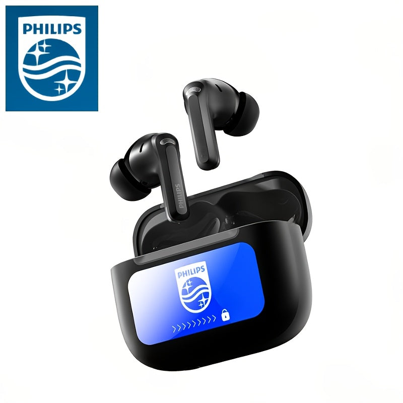 Philips Wireless Headphones with ANC Noise Cancelling, LCD Touch Screen, TWS, 28H Playtime Bluetooth 6.0 Headphones, 13mm Dynamic Driver, AI Call Noise Reduction, Comfort Fit for Sports/Travel, Perfect New Year Gift for Famil