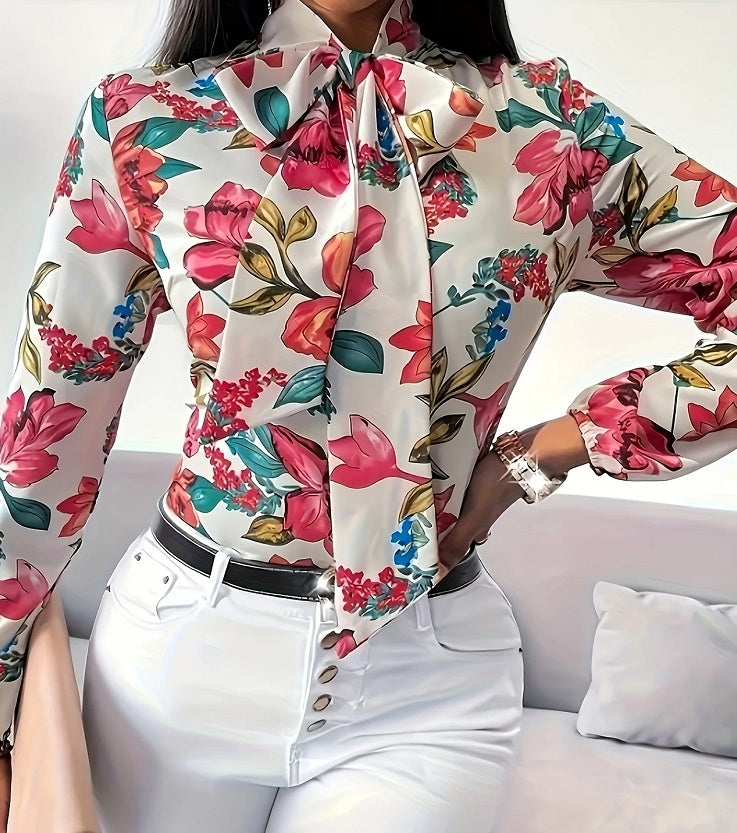 Floral Lacing Bow Blouse