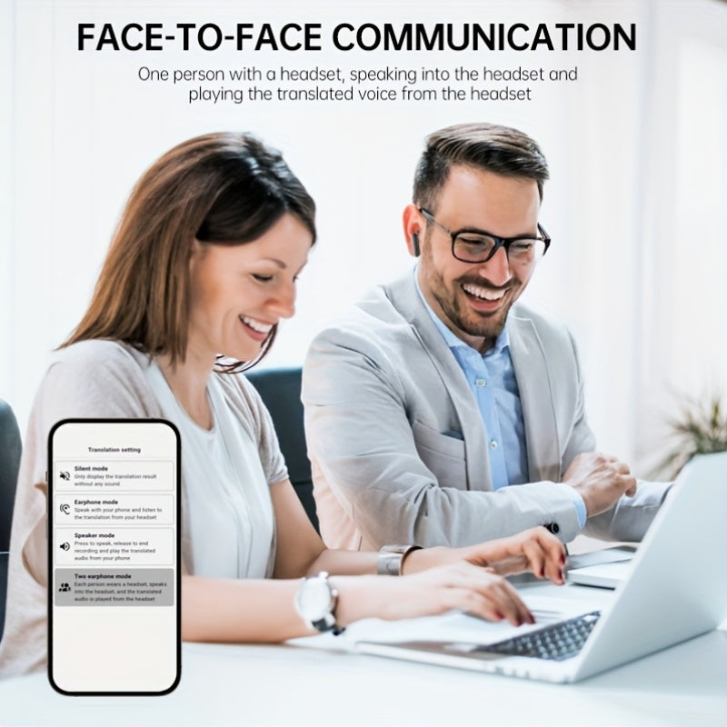 Free Translation in 144 Languages, Simultaneous Interpretation with Dual-Ear Mode, On-Site Recording, Featuring a Digital LED Battery Display, TWS In-Ear Headphones with ANC And ENC Noise Reduction, Built-In Capacitive Microp