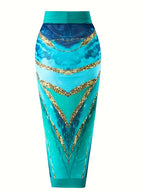 Ocean Marble Swimsuit & Sarong Set