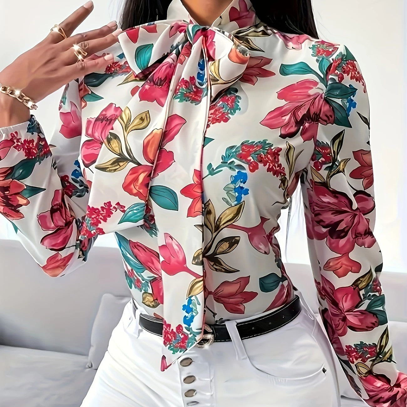 Floral Lacing Bow Blouse
