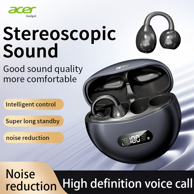 [Acer 2025 New] TWS Wireless Headphones, Heavy Bass Stereo Call Noise Reduction, Ultra-Long Battery Life, Sports Running Clip-On Ear Style, Low Latency Game Mode, HIFI Sound, Lightweight Touch Design, Comfortable to Wear for