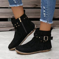 Retro Ankle Boots with Rivet Tassel Side Zipper Flat Shoes