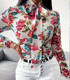 Floral Lacing Bow Blouse