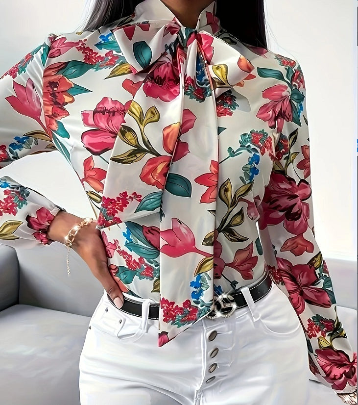 Floral Lacing Bow Blouse