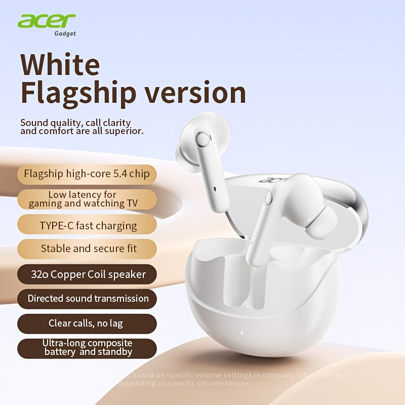 [Acer 2025 New Model]Tws Wireless Earbuds with Deep Bass Stereo + Call Noise Reduction, Long Battery Life for Sports And Running, Low Latency Gaming Mode, HIFI Sound, Lightweight Touch Control Design, Fashionable Look