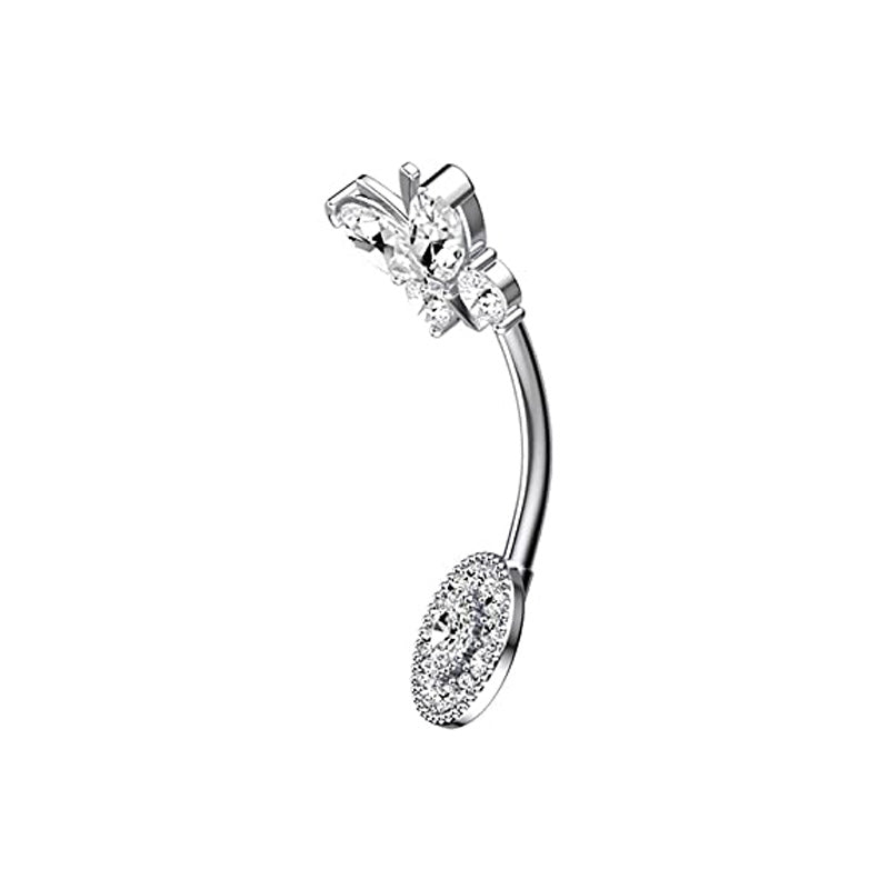 Novel Belly Button Ring Surgical Steel CZ Barbell Butterfly Belly Piercing Jewelry Body Retainer 14G