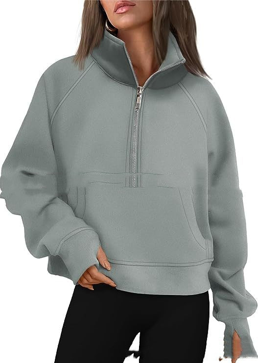 Loose Half-Zip Fleece-Lined Sweater Pullover