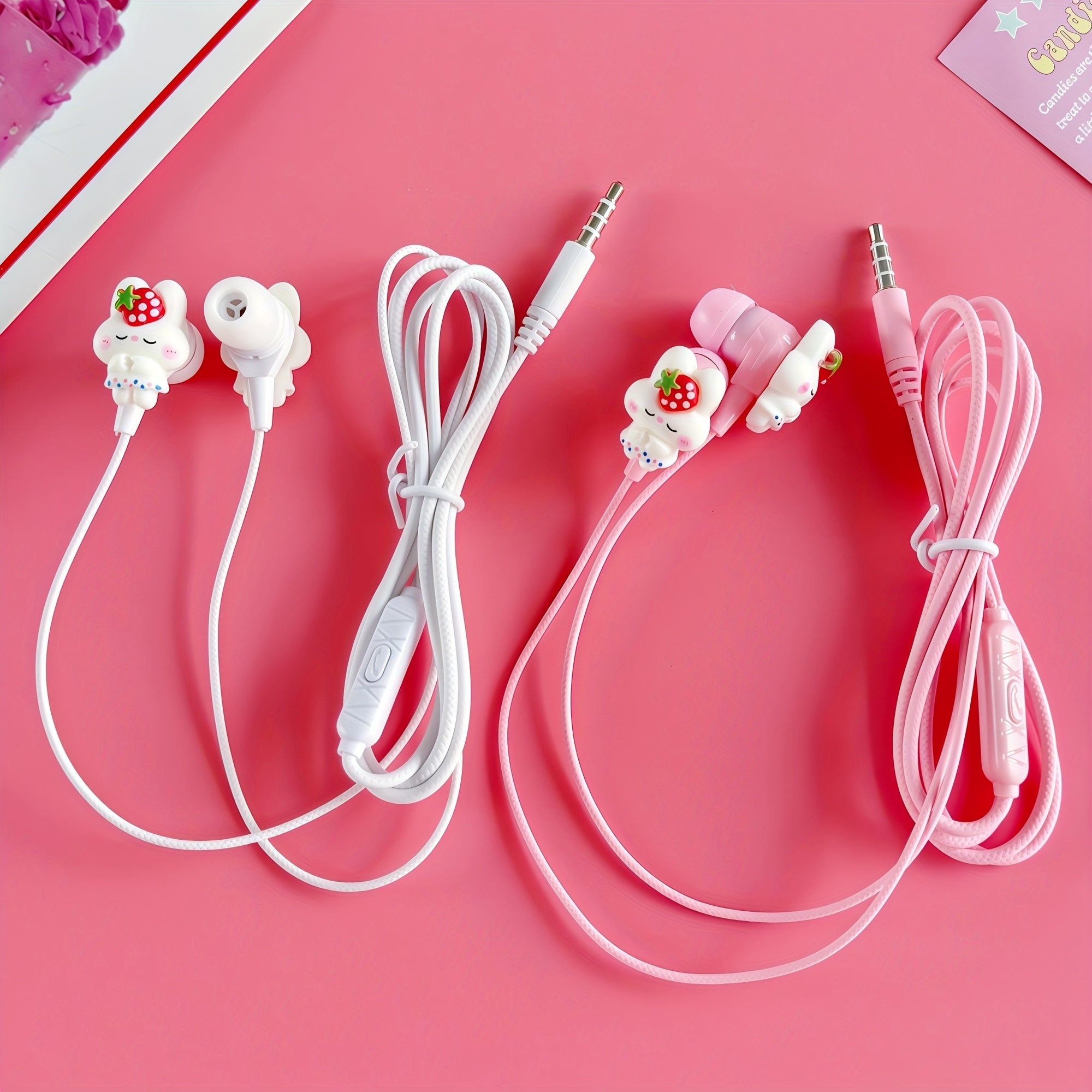 Cute Wired Headphones Equipped with DIY Cartoon Cute Rabbit Accessories, High-definition Microphone, Noise-canceling Student Headphones, 3.5mm Jack Compatible with All 3.5mm Interface Devices,Comfortable Earplugs & Durable No
