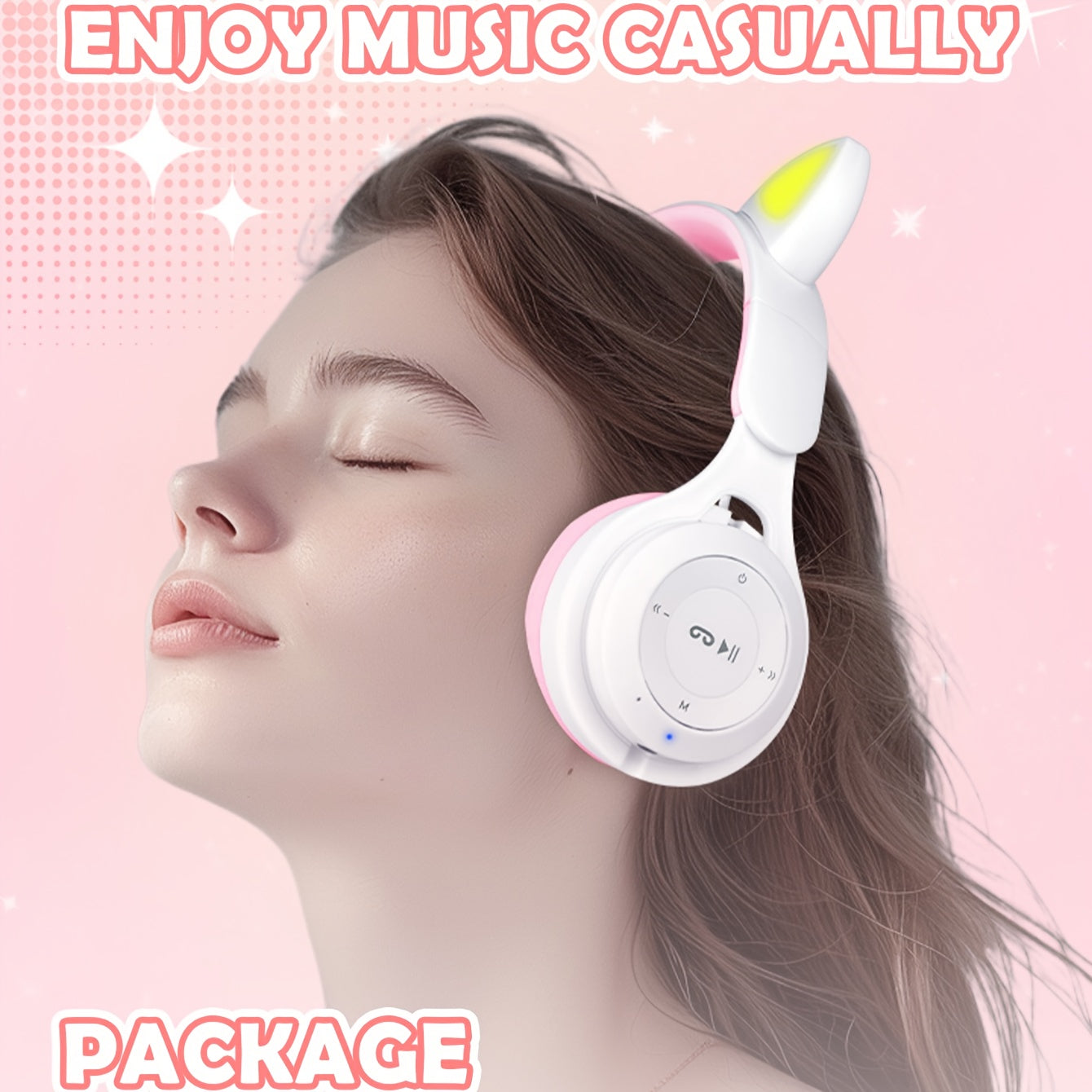 Cat's Ears (Steamed Cat-ear Shaped Bread) Headset Gradient LED Light Cat's Ear Retractable Cute Gift Wireless Headset. Valentines'Gift, Gift for Him.
