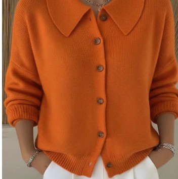 Button-Front Lapel Sweater Cardigan