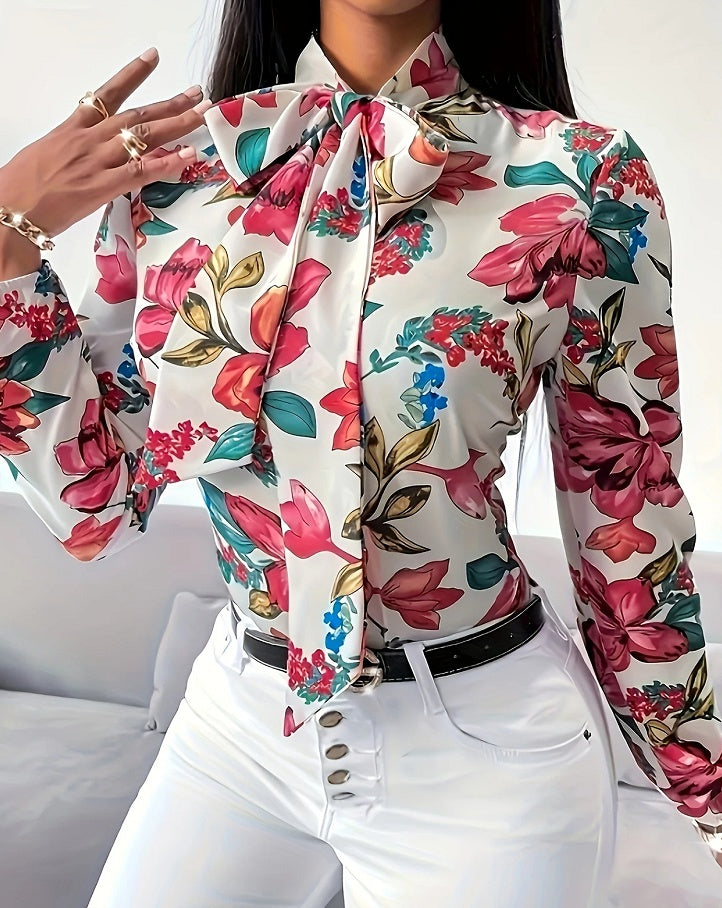 Floral Lacing Bow Blouse
