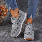 Flower Print Lace-Up Casual Fashion Lightweight Breathable Sneakers