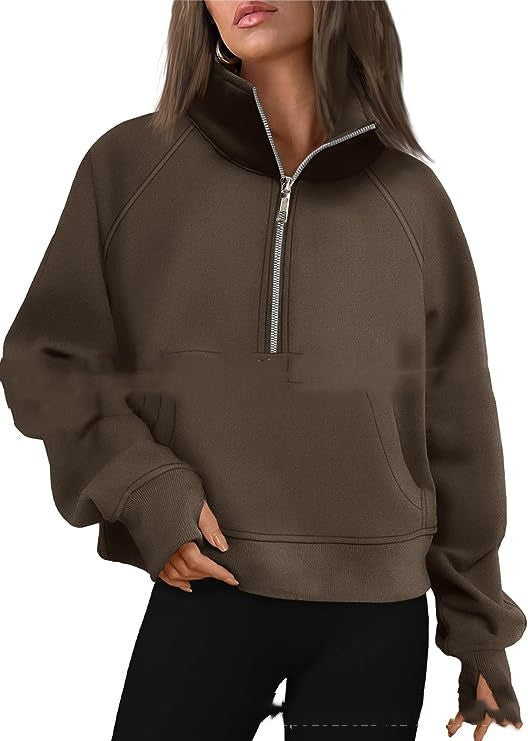 Loose Half-Zip Fleece-Lined Sweater Pullover