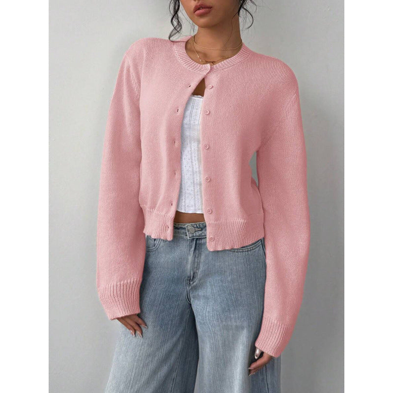 Chic Round Neck Slim Knit Cardigan
