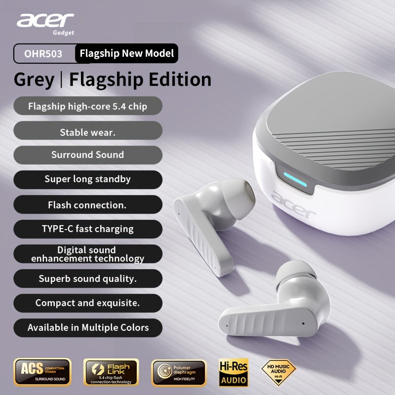 ACER OHR503 Wireless Headphones Offer Extended Standby Time, High-Fidelity Stereo Sound, Smart Noise Cancellation for Calls, Low Latency for Gaming, And a Comfortable Fit Suitable for Travel, Sports, Work, Study