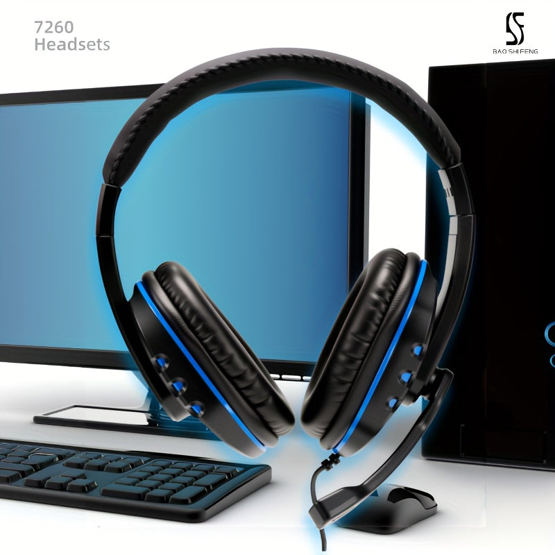 7260 Wired Over-Ear Headset with Microphone for Work Meetings, Study Recording and Gaming Entertainment - Compatible: PS4/PS5/Xbox One/SWITCH / Mobile Phones & PC Tablets etc., comfortable to wear clear call, Lightweight Head