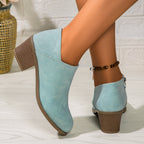 Chunky Heel Round Toe Ankle Boots with Side Zipper Design