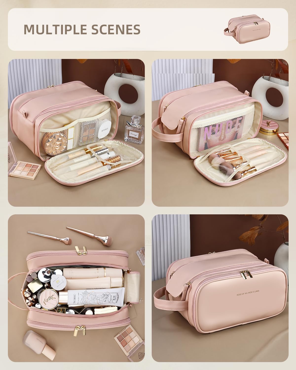 Large Capacity Waterproof PU Leather Travel Makeup Bag Organizer