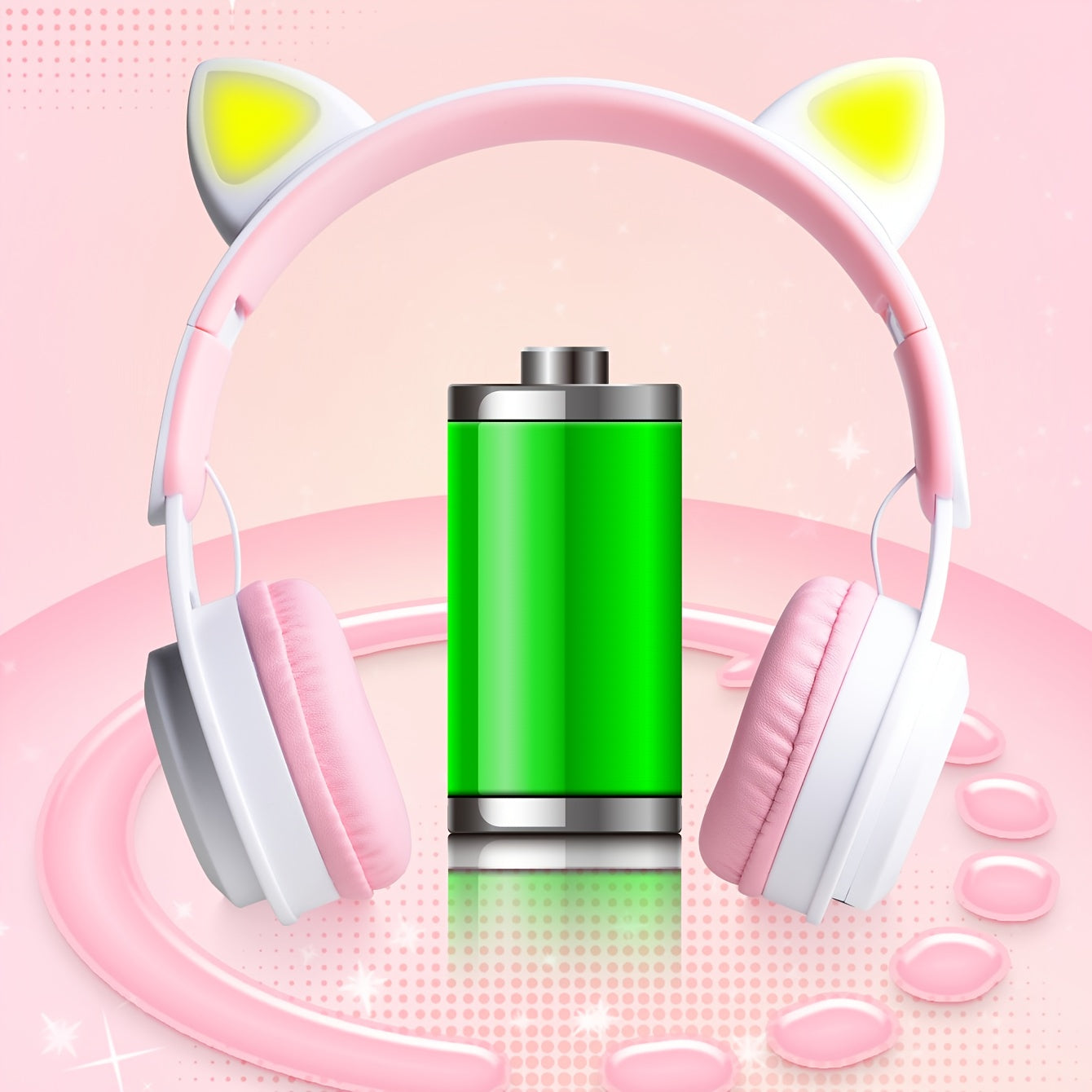 Cat's Ears (Steamed Cat-ear Shaped Bread) Headset Gradient LED Light Cat's Ear Retractable Cute Gift Wireless Headset. Valentines'Gift, Gift for Him.