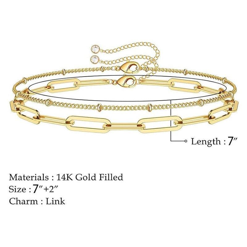 Dainty 14K Gold Filled Layered Paperclip Chain Bracelet Set