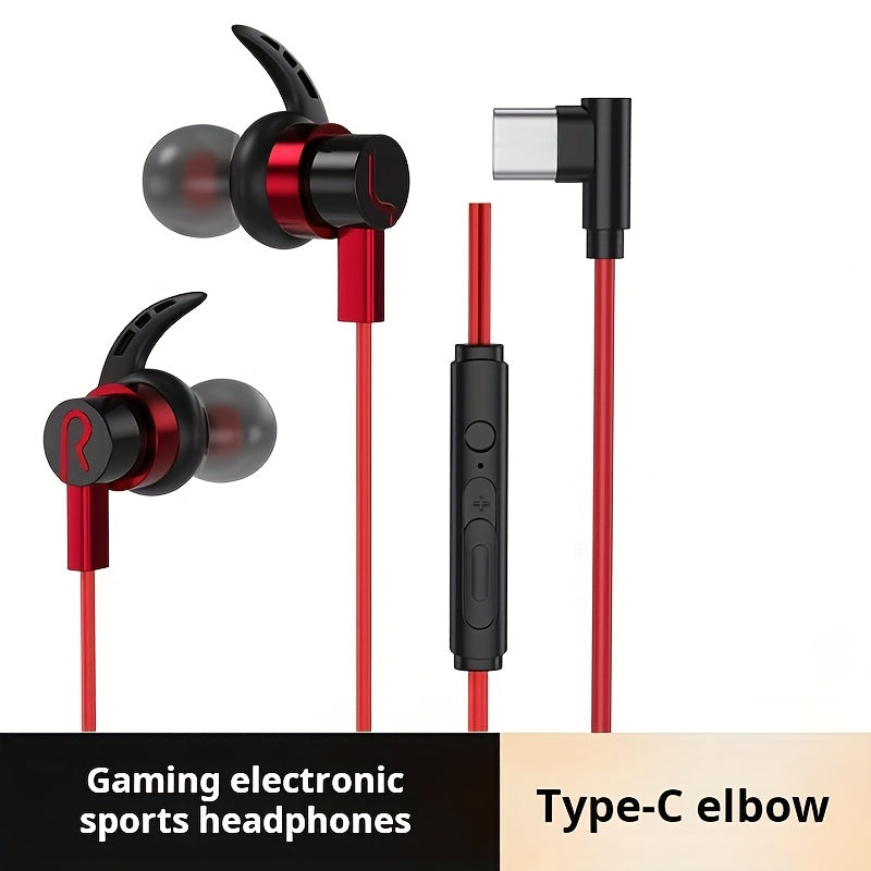 Professional Gaming Headphones | In-ear Wired, Low Latency, High-Definition Calls, Tangle-Free Cable, Microphone with Line Control, 3.5mm Round Jack and Type-C Flat Jack, Suitable for Most Mobile Phones, Ideal for Gaming, Mus