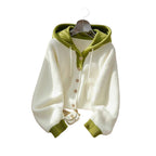 Two-Tone Hooded Knit Cardigan Sweater