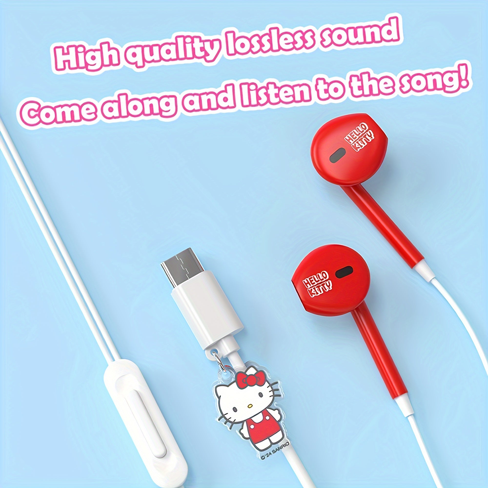 [4pcs Hello Kitty In-Ear Headphones] 4pcs/set Cute Cartoon-Themed In-Ear Wired Headphones with Acrylic Pendant & Print, Comfortable Fit, Easy Control Button, Type-C Connector, Ideal for Daily Use, Holiday & Graduation Gifts -