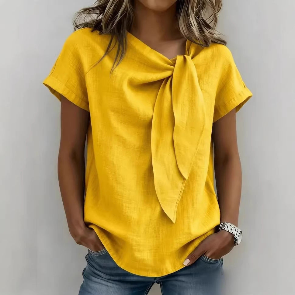 Women's Summer Short Sleeve Casual T-Shirt - Cotton Blend Lightweight Everyday Top For Daily Wear