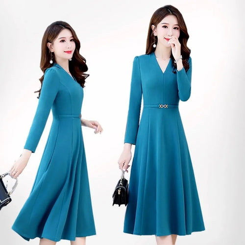 Autumn Longsleeve Kneelength Vneck Maxi Dress