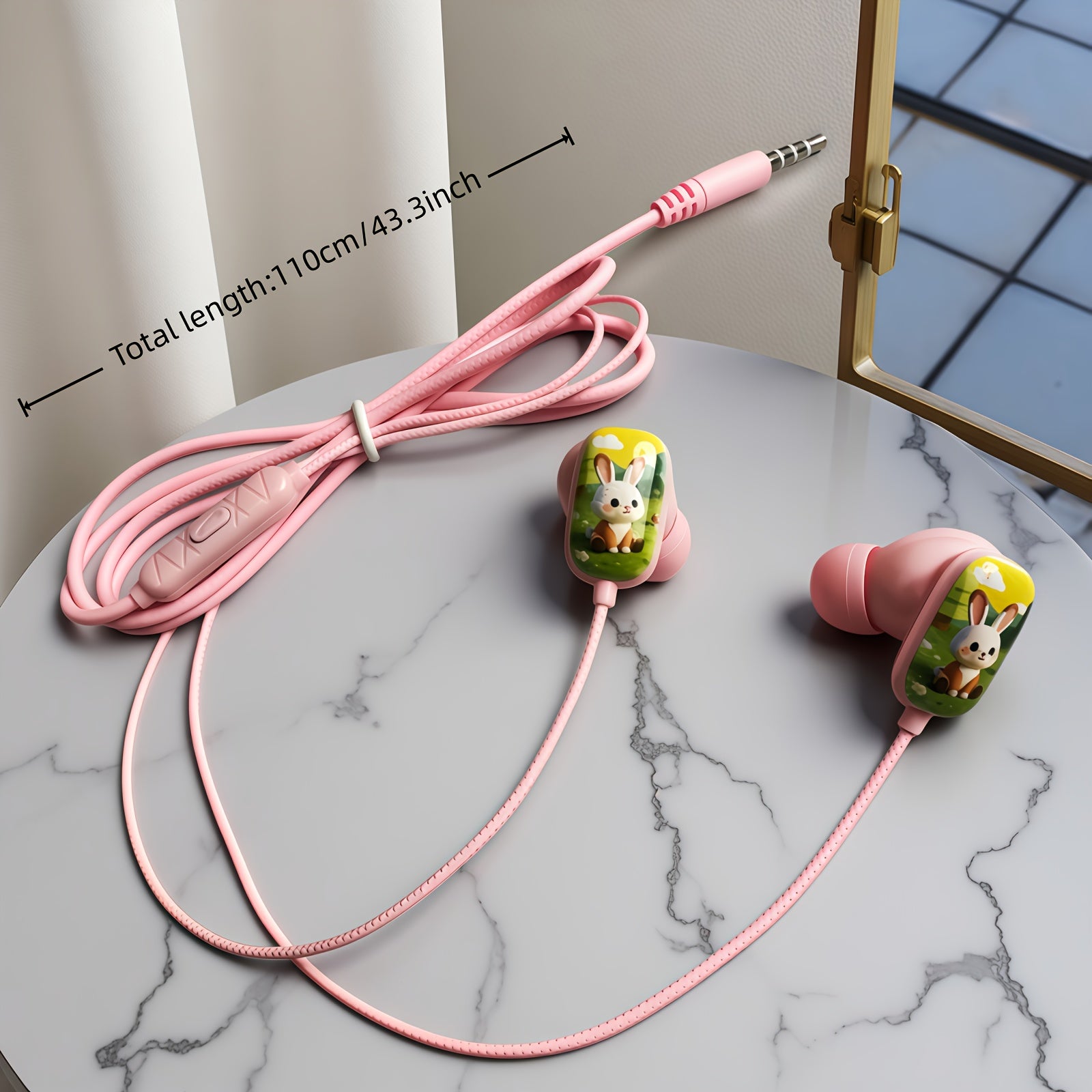 2D Flat Printing Cute Bunny Wired Headset,semi-in-ear Music Headphones, Student Headphones,Lightweight Cartoon Noise-canceling Headphones, HD Microphone, Stereo Sound Quality,Suitable for Birthday and Party Gifts.Compatible w