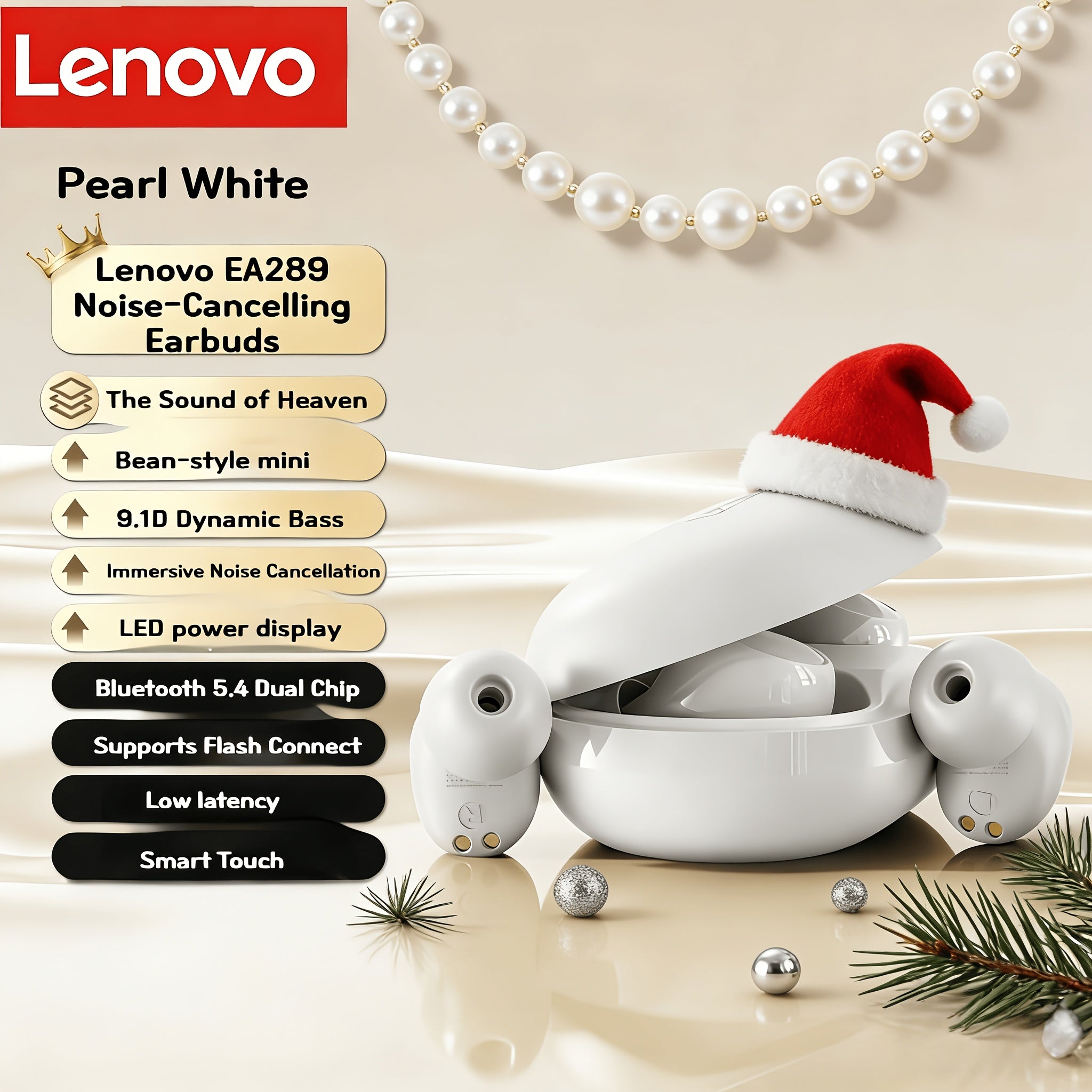 Lenovo EA289 Dot Style Bluetooth Earphones- Wireless Mini In-Ear TWS, ENC Noise Canceling, 28H Long Battery Life, Secure Fit for Sports Running Gym, HD Call/Music, Compatible with iPhone Samsung Android Phone Tablet